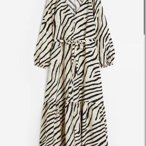 H&M Black and White Zibra Ruffled Wrap Sundress